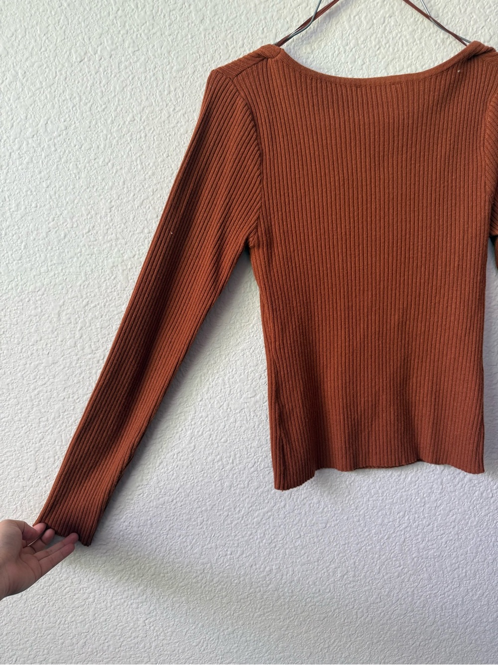 Square Neck Ribbed Long Sleeve Top - Rust - Picture 3 of 5